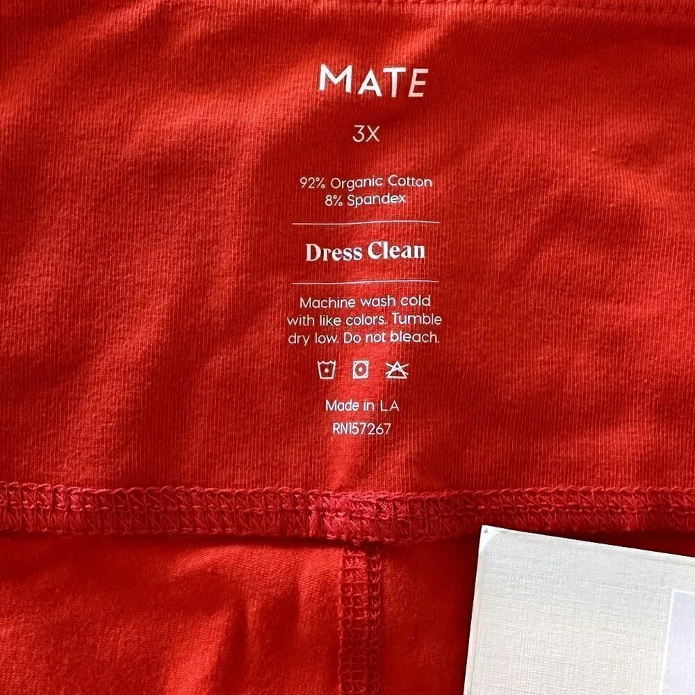 NWT MATE the Label Red Organic Stretch Biker Short - Size 3X